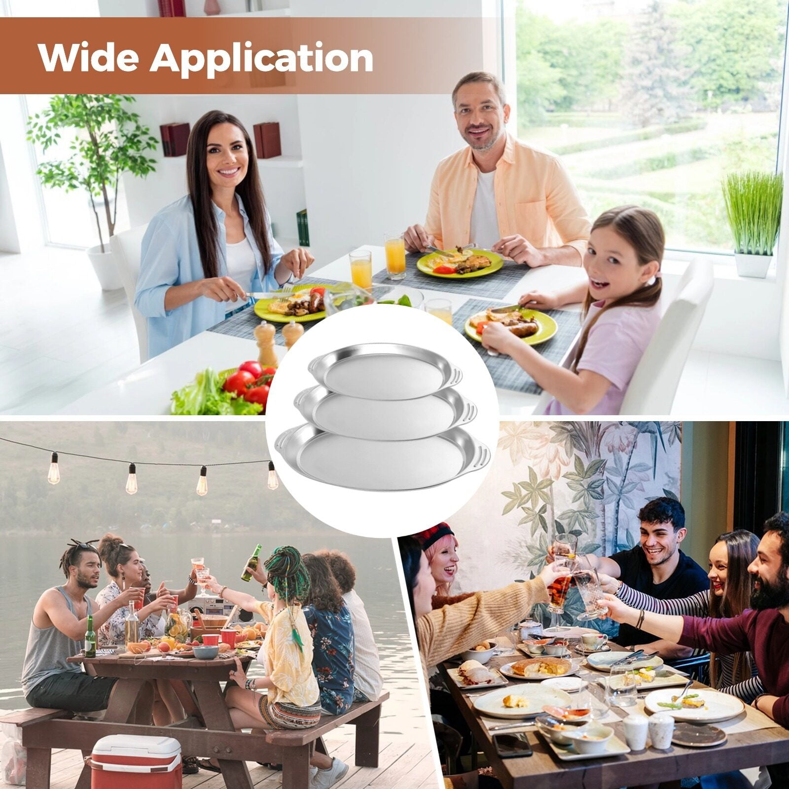 Lot De 2 Plateaux Noirs-Petit Plateau De Service En Acier Inoxydable