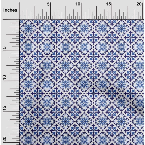 oneOone Viscose Chiffon White Fabric Floral & Tiles Moroccan Sewing Craft Projects Fabric Prints By Yard 42 Inch Wide