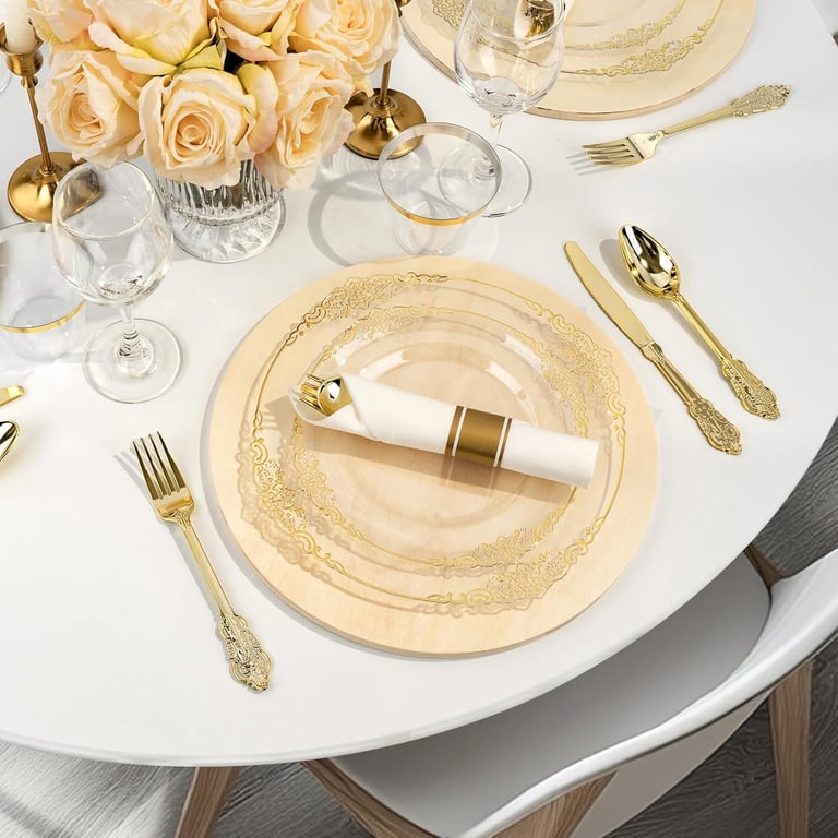 Goodluck Gold Rim Disposable Dinnerware Set, 350-Piece photo 4