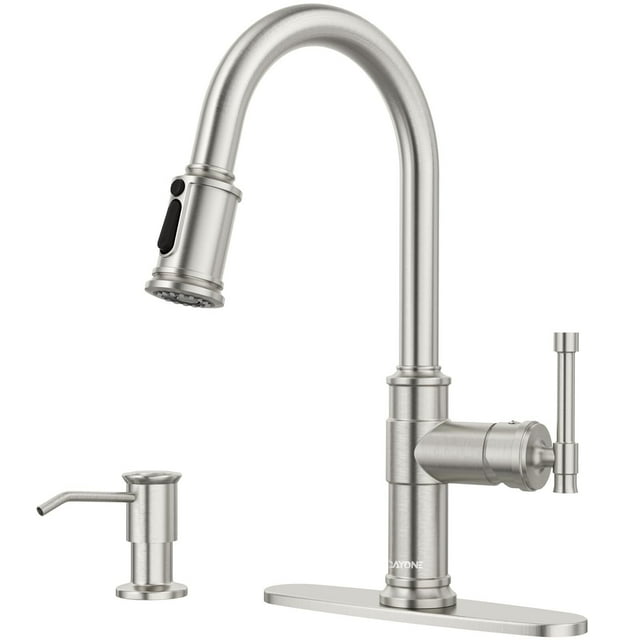 Llave Mezcladora para Fregadero con Dispensador de Jabón, 3 Modos de 360 ° Giratorio Monomando Mezclador de Fregadero de Cocina con Pulverizador, Grifo de Cocina Acero Inoxidable