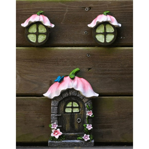 Brown Decoration for tree trunk, house of elves, elves, fairies, fairy garden decoration, door, windows