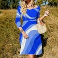 thumbnail image 3 of Abstract Blue Wavy Pattern Design Women's Fall Dresses Casual Loose Flowy Swing Shift Dress, 3 of 9