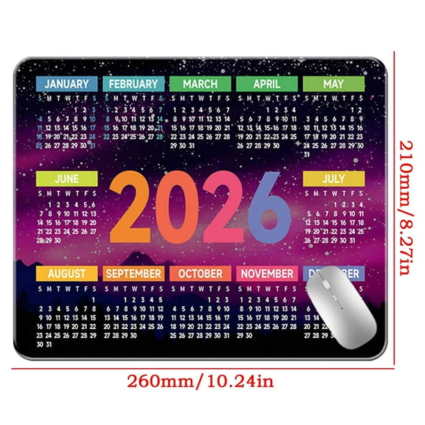 Alfombrilla de ratón para el calendario 2026 | Esterilla compacta para escritorio en la oficina | Distribución de 12 meses enero-diciembre | Base de goma antideslizante grande | Precisión mejorada