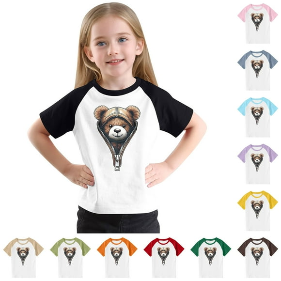 Feancey Kid Graphic T Shirts Cute 3D Printed Round Neck Tops Raglan Short Sleeve Casual T-Shirt Toddler Boys Girls Tshirts Limited Time Sales Beige 5 Years