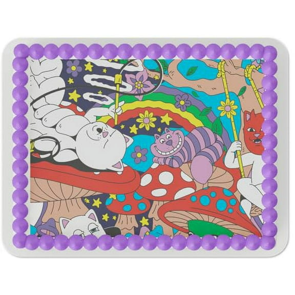 Whimsical Practicality's Rip N Dip Lord Nermal in Wonderland Edible Icing Image Cake Topper (1/4 Sheet)