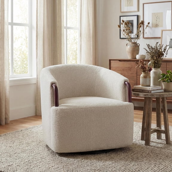 Christopher Knight Home 30" Boucle Swivel Barrel Chair with 360 Rotating Base, Beige