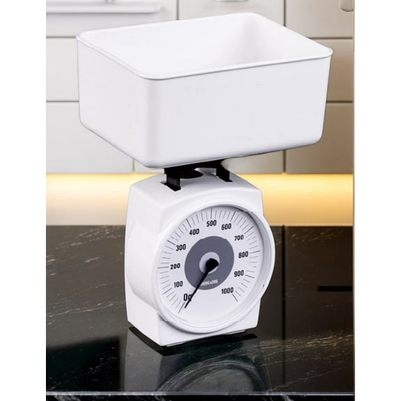 Sino Mechanical kitchen scale,  Measures Weight up to 1kg/2.2lbs, Fashionable White