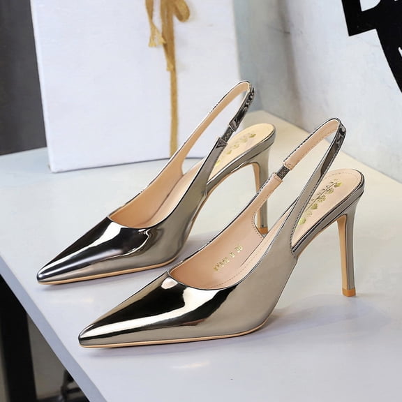 2026 European and American style party high-heeled shoes for women, shallow cut, sexy stiletto heels, back strap, pointed toe, elegant single shoes