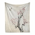thumbnail image 1 of Floral Soft Flannel Fleece Throw Blanket, Classic Paint Style Artwork Flower Branches Blossom and Flying Birds Pattern, Cozy Plush for Indoor and Outdoor Use, 70" x 90", Grey White, by Ambesonne, 1 of 6