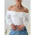 thumbnail image 5 of KelaJuan Women Off Shoulder Crop Tops Fairy Grunge Hollow Out Long Sleeve T-Shirt Trendy Flower Pattern Solid Color Tee, 5 of 6