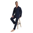 thumbnail image 3 of Apparonia Conjunto de Pijamas para Hombre de Algodón con Cuello con Muesca Pijamas para Hombre de Manga Larga Ropa de Dormir para Hombre con Bolsillos y Frente Fly Estampados Azul Marino L, 3 of 7