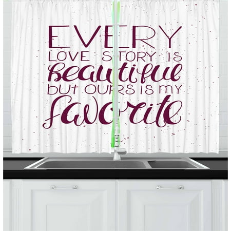 Two Story Curtains Romantic Curtains 2 Panels Set, Romance Quote Our Story is My Favorite Love and Adoration Theme Calligraphic, Window Drapes for Living Room Bedroom, 55W X 39L Inches, Maroon White, by Ambesonne ()