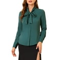 thumbnail image 6 of INSPIRE CHIC Women's Tie Bow Neck Contrast Trim Long Sleeve Office Blouse Top, 6 of 7