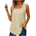 thumbnail image 4 of Lovskoo 2024 Tank Top for Women Solid Color Eyelet Pleated Square Collar Tank Tee Summer Casual Loose Sleeveless Shirt Beige 3XL, 4 of 8