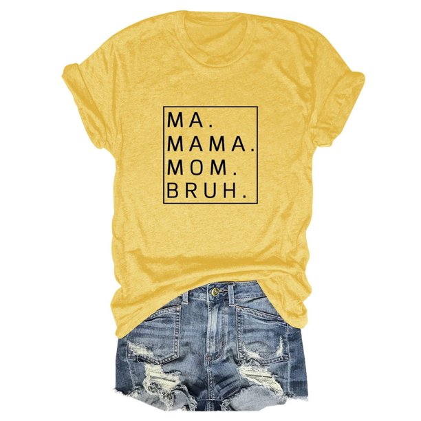 Camiseta holgada de manga corta con estampado de letras MA Mama Mom Bruh: estampado de letras moderno, cómoda y casual.