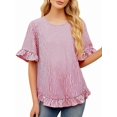 thumbnail image 2 of Women'S Round Neck Half-Sleeve Striped Loose Casual Shirt Ruffled Tops Red Stripe XL, 2 of 7