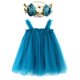 thumbnail image 1 of BGFKS Vestido tutú de tul en capas para niñas pequeñas, conjunto de falda de princesa con tutú arcoíris y diadema de flores (azul 2T), 1 of 1