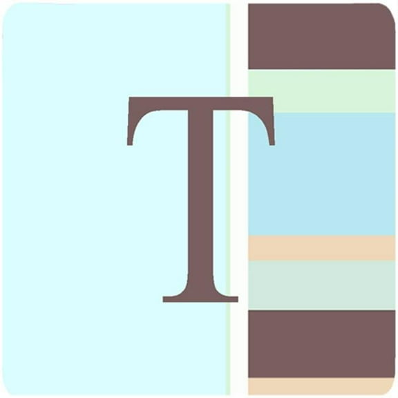 Monogram - Blue Stripes Foam Coasters Initial Letter T, Set Of 4