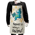 thumbnail image 1 of Unicorn Kids Apron, Believing Words Illustration Star Elements Happiness Joy Friendship, Boys Girls Apron Bib with Adjustable Ties for Cooking Baking Painting, Yellow Blue, by Ambesonne, 1 of 2