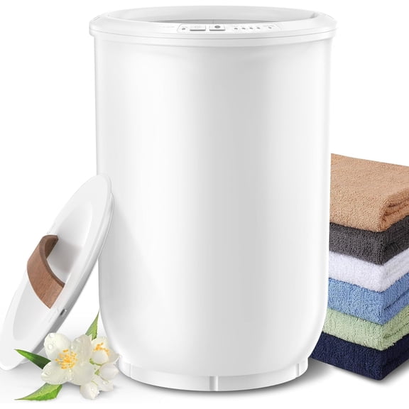 Large Towel Warmer for Bathroom - Heated Towel Warmers Bucket, Wood Handle, Auto Shut Off, Fits Up to Two 40"X70" Oversized Towels, Bathrobes, Blankets, for Mother's Gifts, White