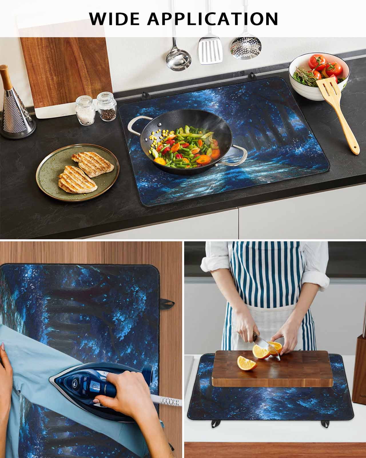 nqOlkjepod Large Induction Cooktop Protector Mat 36"x21", Blue Trees Stove Top Covers for Electric Stove, Forest Art Decor Spring Summer Nature Leaf Stove Burner Cover Mats, Glass Top Stove Cover