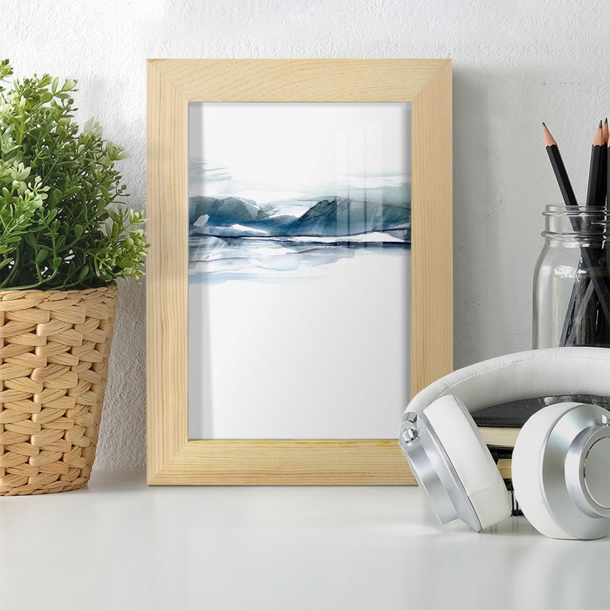 Stark Horizon I - Framed Print w/glass - Natural Wood
