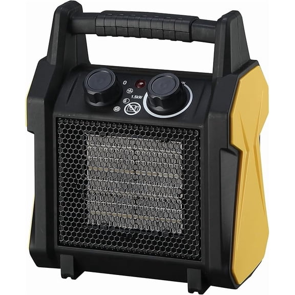 Forced Air Electric Garage Heater, Ceramic, 750/1500W, 5120 BTUs, Adjustable Thermostat, Safety Tip-Over & Overheat Protection, Ideal for Garage, Shed, Greenhouse, Heats up to 165 sq ft
