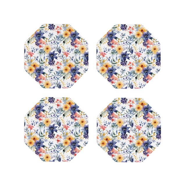 Easygdp sous-Verres Fleurs de Lys Ou Cuir Ensemble de 4 sous-Verres, Antidérapants, Résistants à la Chaleur pour Maison, Bureau, Cuisine (Rond, Carré, Octogone, Hexagone)-Octogone