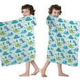 thumbnail image 4 of LightBlue Cartoon Dinosaurs Trees Stars Pattern Hooded Bath Towel，60"x35" for Ages 3 To 12 Kids, Quick Dry Lightweight Soft Microfiber Hood Beach Towel Cover Up for Kids, 4 of 7
