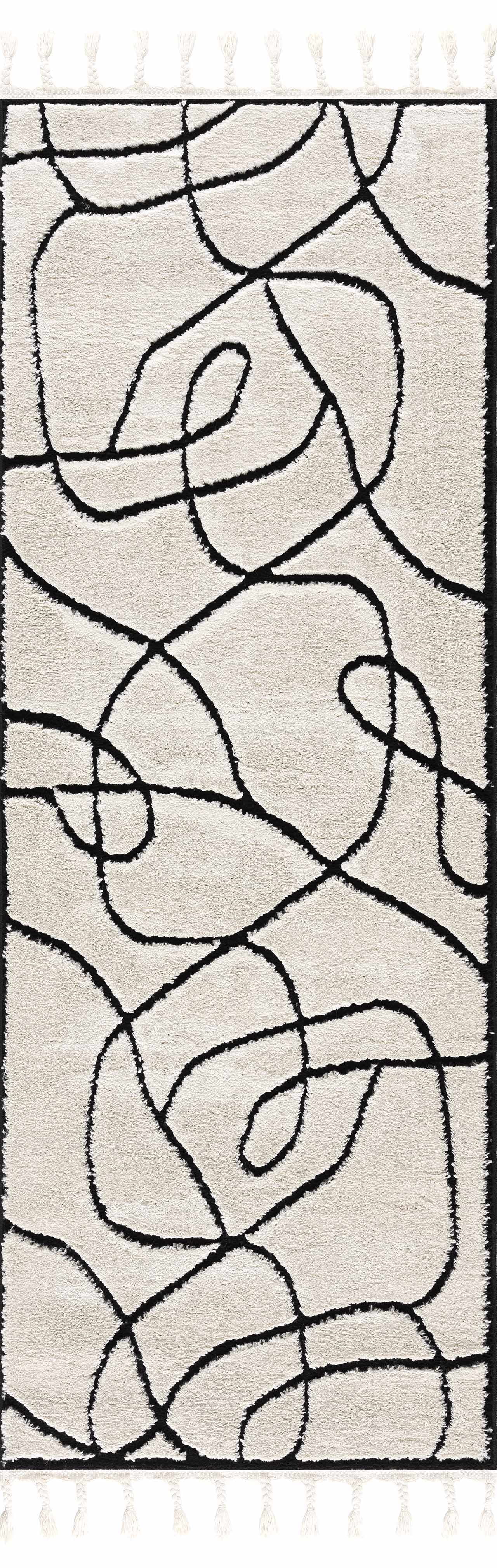 Hauteloom Deren Hallway, Kitchen Bohemian Shag Runner Rug - Soft Shaggy Farmhouse - High Plush Pile - White, Black, Cream, Light Beige, Bone - 2'7" x 7'3"