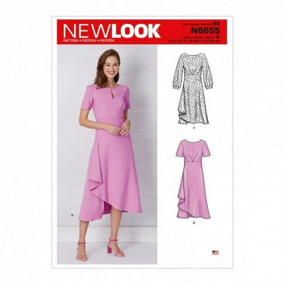New Look Sewing Pattern N6655 Misses' Dress in Two Lengths with Sleeve Variations, A (6-8-10-12-14-16-18), Various