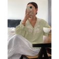 thumbnail image 4 of Women'S Embroidered Linen Shirts Button Up Sleeve V Neck Boho Blouse Light Green XL, 4 of 8