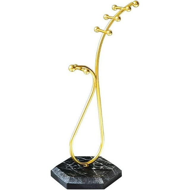 HUGFEGWE Metal Jewelry Organizer Necklace Holder Jewelry Stand, T Bar Jewelry Holder for Necklaces, Bracelets and Rings, Earring Holder,Jewelry Display Stand Rack with Marbled Base CA919-97155