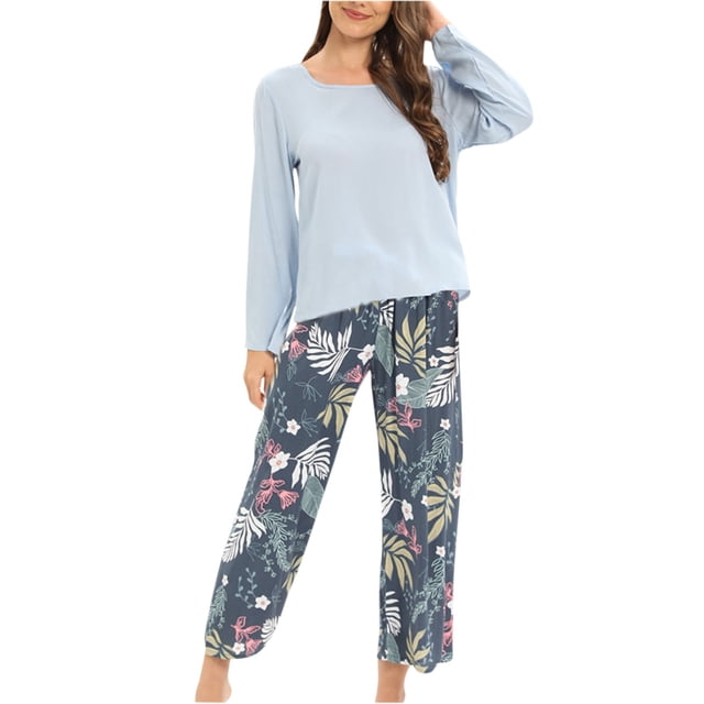 Teissuly Pyjama pour Femmes Pyjama à Col Rond Ensemble à Manches Longues pour la Maison