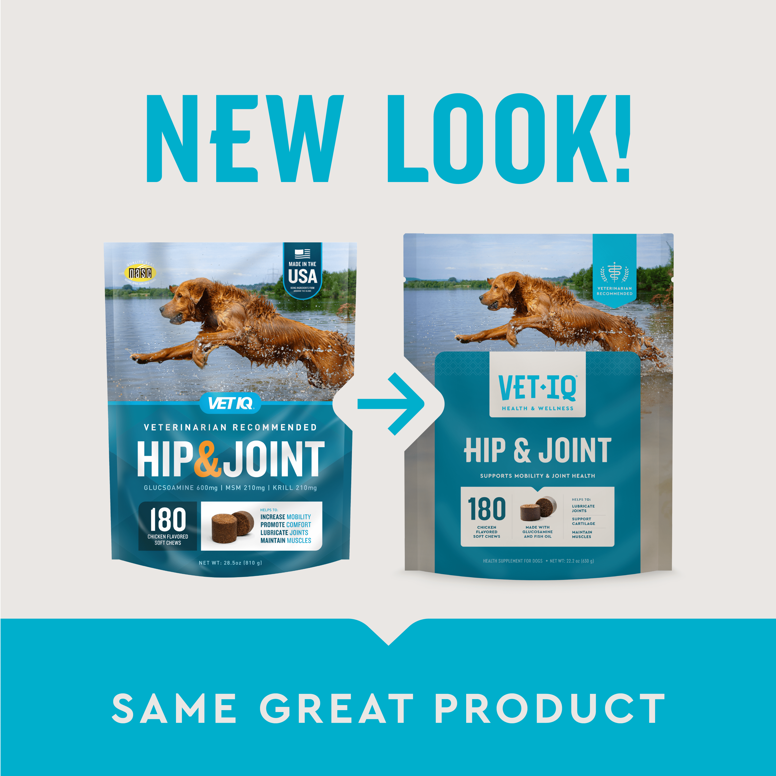 VETIQ Hip & Joint Supplement for Dogs, Chicken Flavored Soft Chews, 22.2 oz, 180 Count