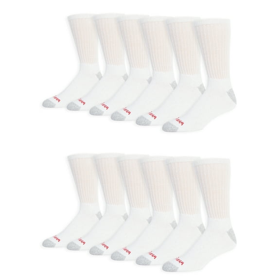 Wrangler Men's Cushion Crew Socks, Work Socks for Men, White, 12 Pack