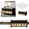 thumbnail image 5 of Rustic Storage Bench Footrest Shoe Bench with Rattan Baskets and Cushion (Espresso), 5 of 7