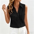 thumbnail image 2 of Zynoxe Cotton Linen Tops for Women Solid Color Lapel Sleeveless Button Down Tank Tops with Pockets Casual Loose Fit Ventilate Classsic Business Work Blouses Black M, 2 of 7