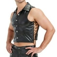 thumbnail image 5 of RYDCOT Men's Faux Leather Vest Tank Top Shirt Sleeveless Shirt Wet Look Undershirt Lapel Neck Shirt Nightwear Black, 5 of 8