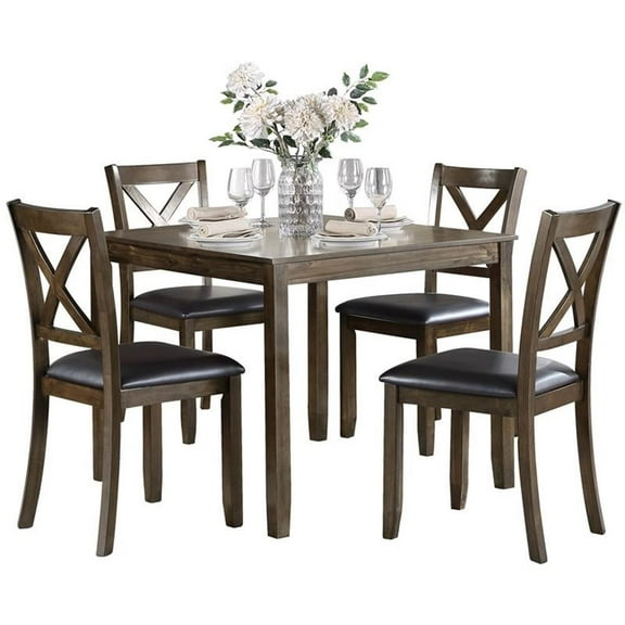 Pemberly Row 5 Piece 36" Square Wooden Dining Set in Charcoal Brown