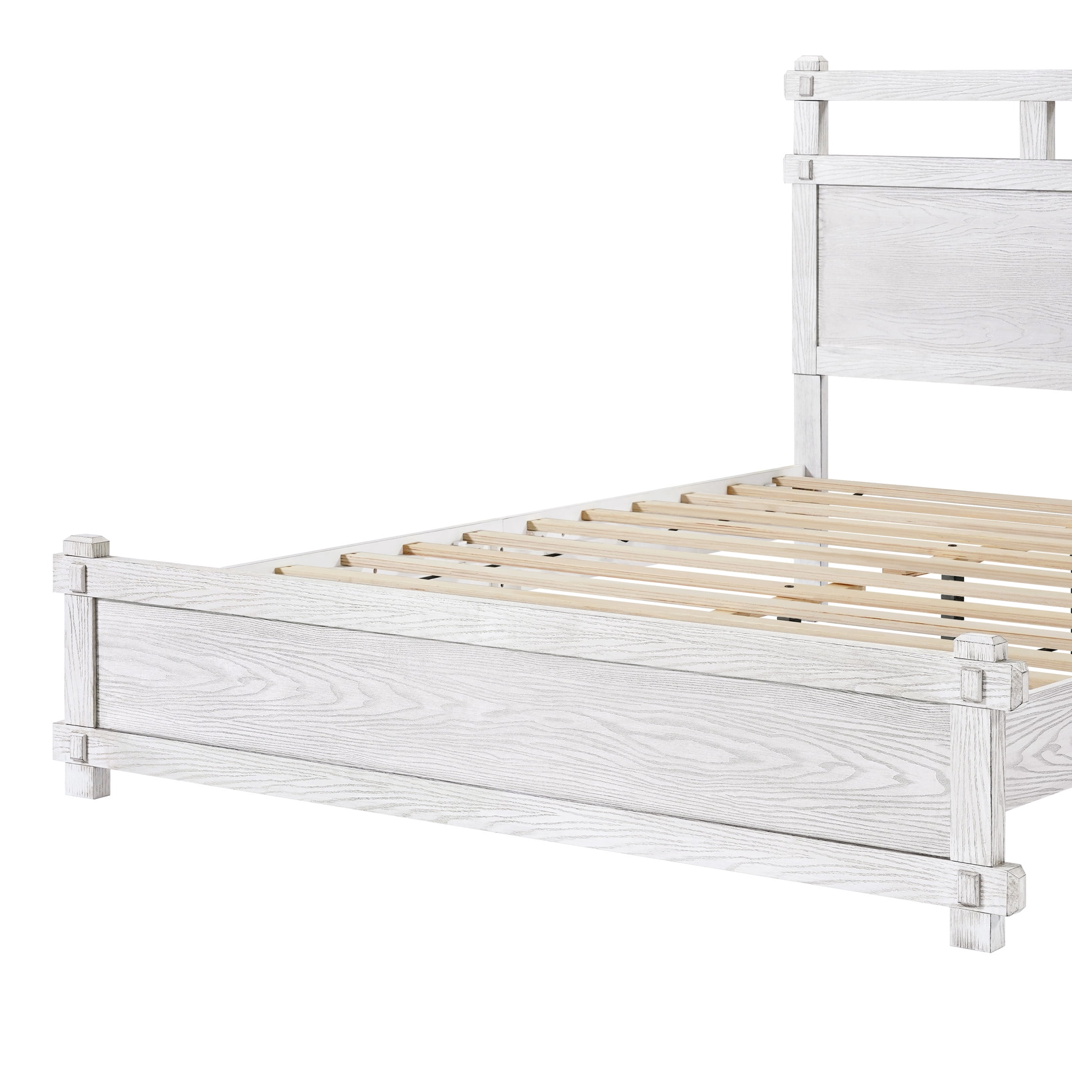 Christopher Knight Home Queen Bed Frame with Farmhouse Headboard, No Box Spring Required, Antique White