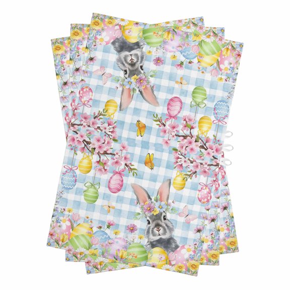 Blue Easter Kitchen Towels Set of 3, Water Absorbent Dish Towel, Spring Watercolor Bunny Eggs Flower Plaid Decorative Hand Towels - Quick Drying Cloth for Cooking Baking, 18x28 Inch