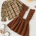 thumbnail image 5 of Sngxgn Toddler Girl Fall Clothes Solid Knitted Pullover Top A-Line Button Mini Skirt Set Girls 2Pcs Oufits(Coffee,100), 5 of 6