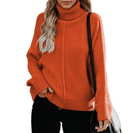 

Aueoeo Long Sleeve T Shirts for Women T Shirts for Women Loose Fit Women s Fashion Solid S Long Sleeve Loose High-Neck Blouse Sweater Tops