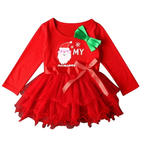 

TIREOW Daily Dresses for Girls Toddler Girls Autumn and Winter Christmas Spring and Autumn Wrap off the Shoulder Dress Casual A Line Dresses(18-24 Months RD2)