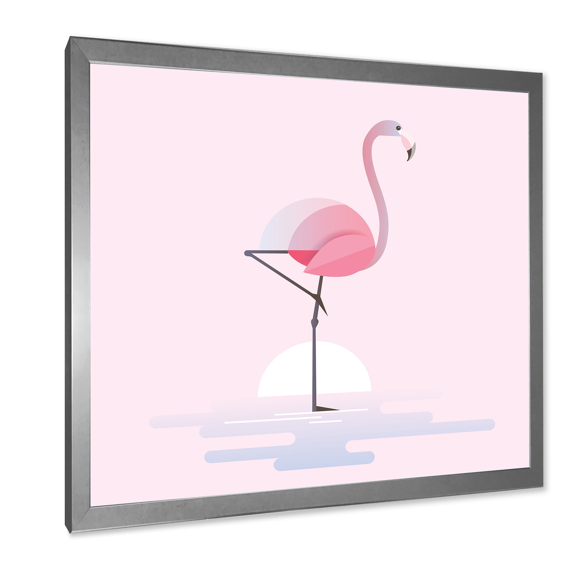 Designart 'Standing On One Toes Pink Flamingo' Farmhouse Framed Art Print