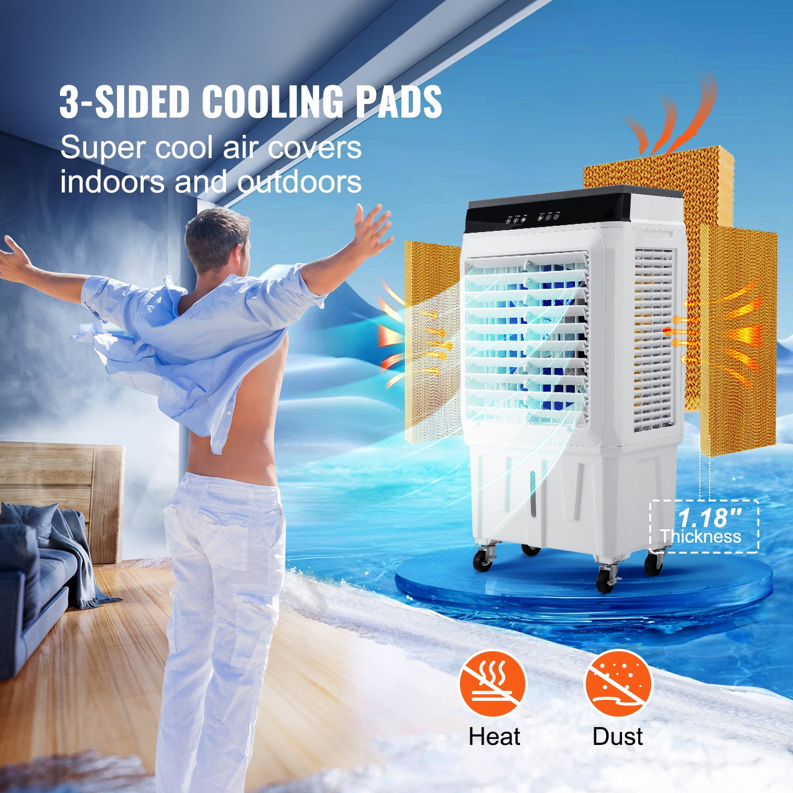 SKYSHALO 2100 CFM 3-Speed Evaporative Air Cooler for 750 sq ft, White