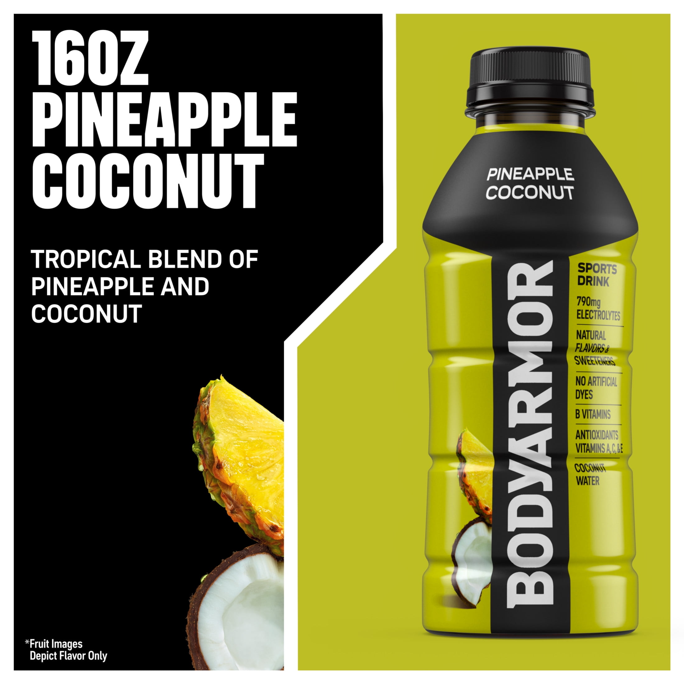 BODYARMOR Pineapple Coconut Electrolyte Sports Drink Bottles, 16 fl oz, 12 Pack