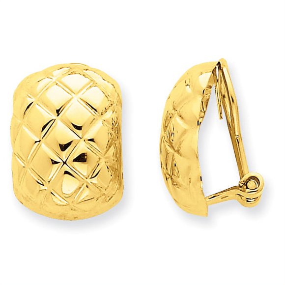14K Yellow Gold Polished Quilted Non-pierced Omega Back Earrings