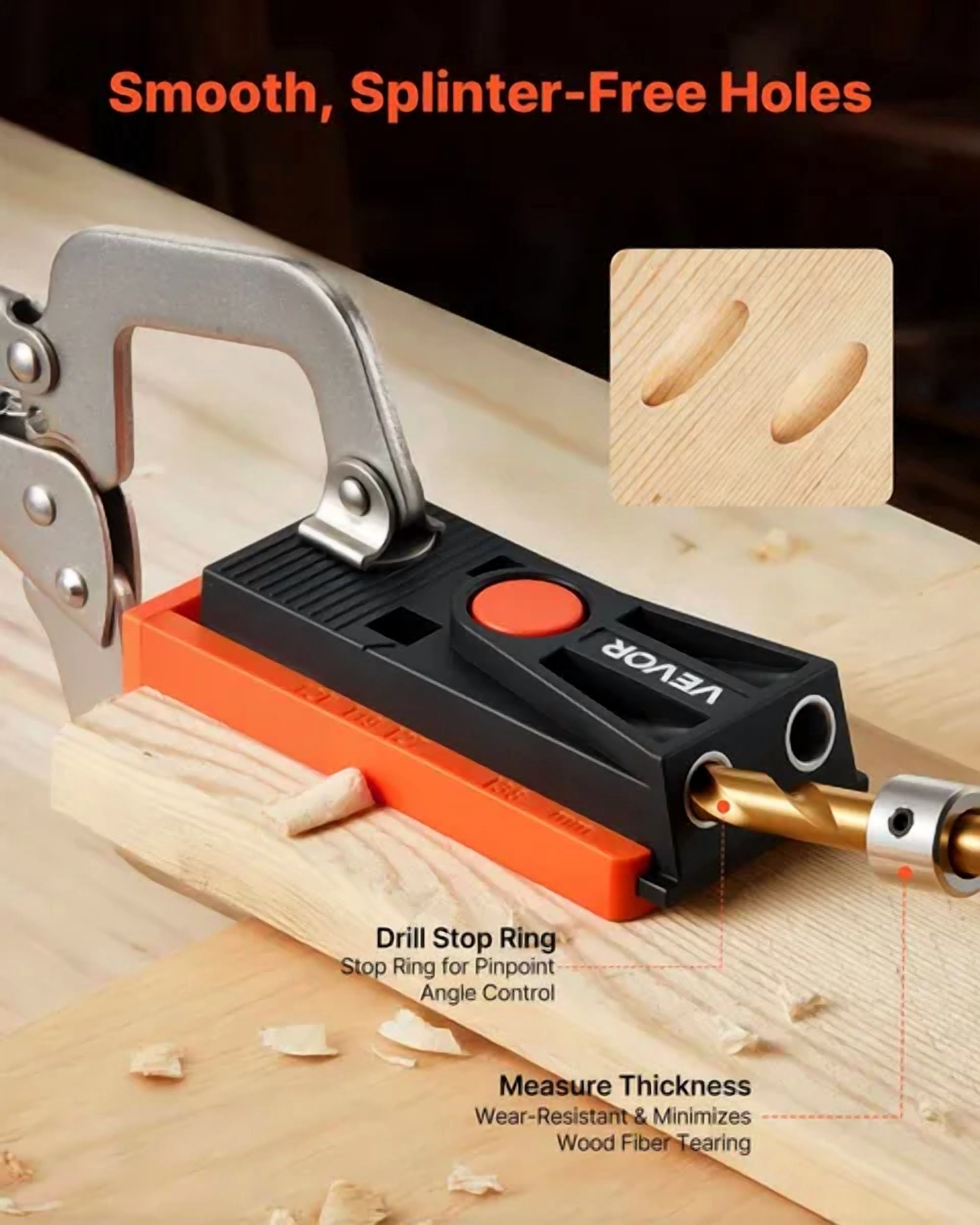 Adjustable Pocket Hole Jig Kit for Woodworking-Mini System with Step Drill,Hex Wrench,Drill Stop Ring,Square Drive Bit&Screws,Reinforced Nylon Frame